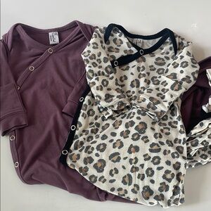 Organic Cotton Baby Sleep Sack Set - Plum & Leopard Print